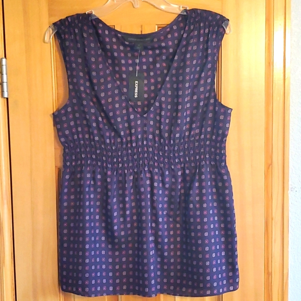 NWT Express Design Studio womens M purple 100% silk blouse